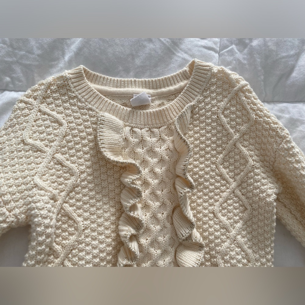 BabyGAP girl size 4 sweater Cream Gold Metallic Textured Knit Sweater ruffle hem - Picture 5 of 15